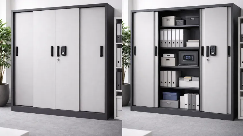 lemari besi 4 pintu sliding